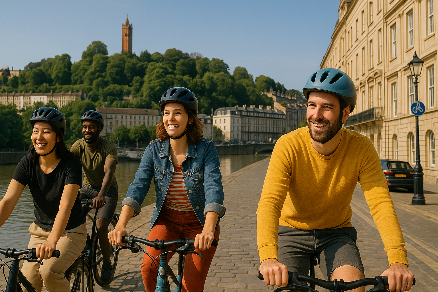 Cyclists visiting original Banksy artworks around Bristol